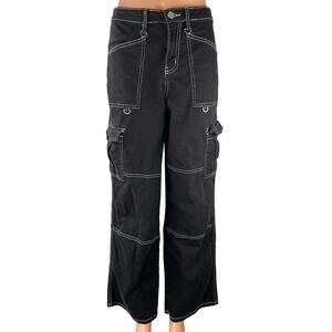 Rachel Paige Black High Rise Baggy Wide Leg Utility Cargo Trouser Jeans Pants M